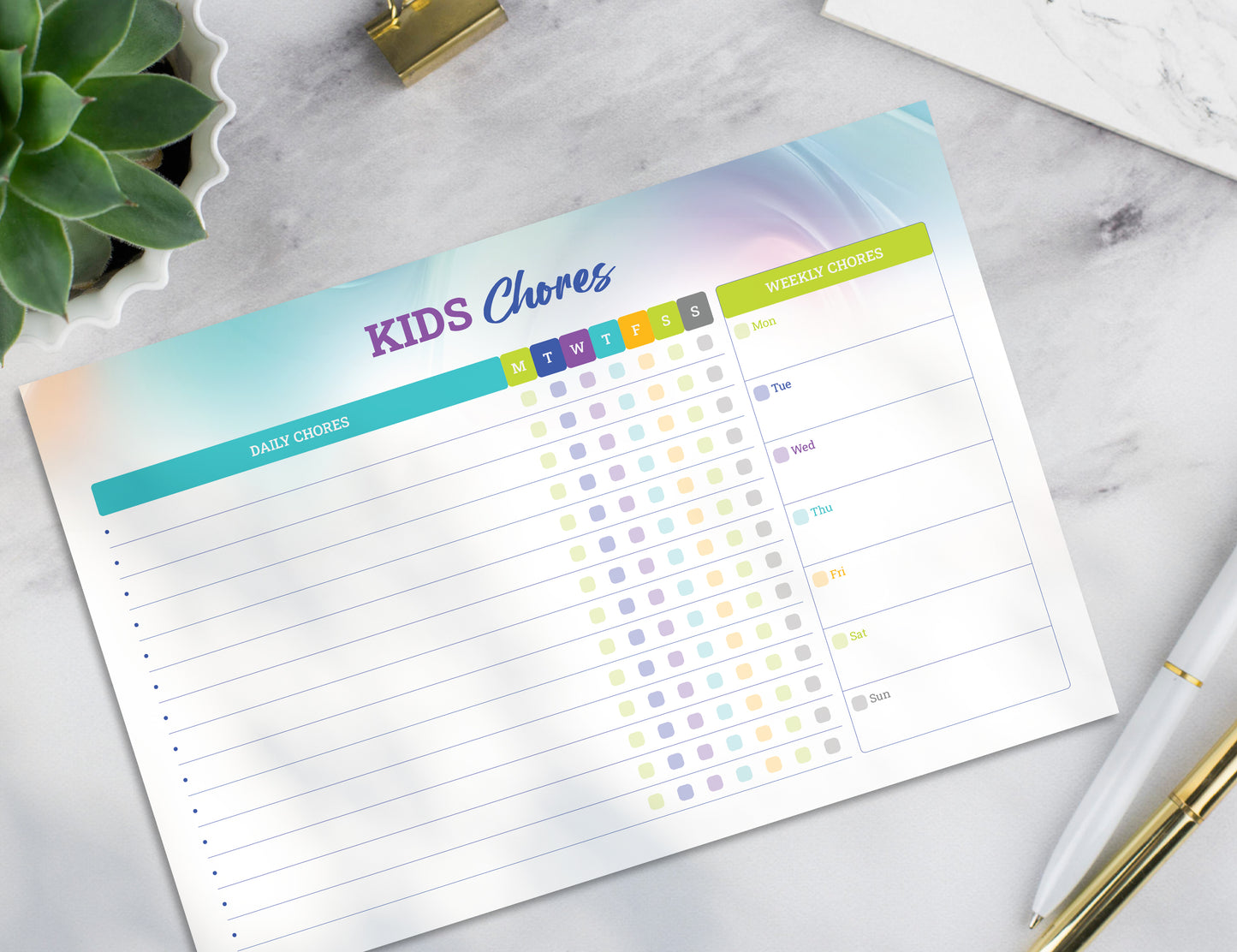 Weekly Kids Chore Chart